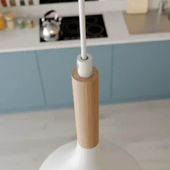 Lámpara colgante Noak, blanco/madera natural, Ø 17 cm