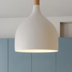 Lámpara colgante Noak, blanco/madera natural, Ø 17 cm