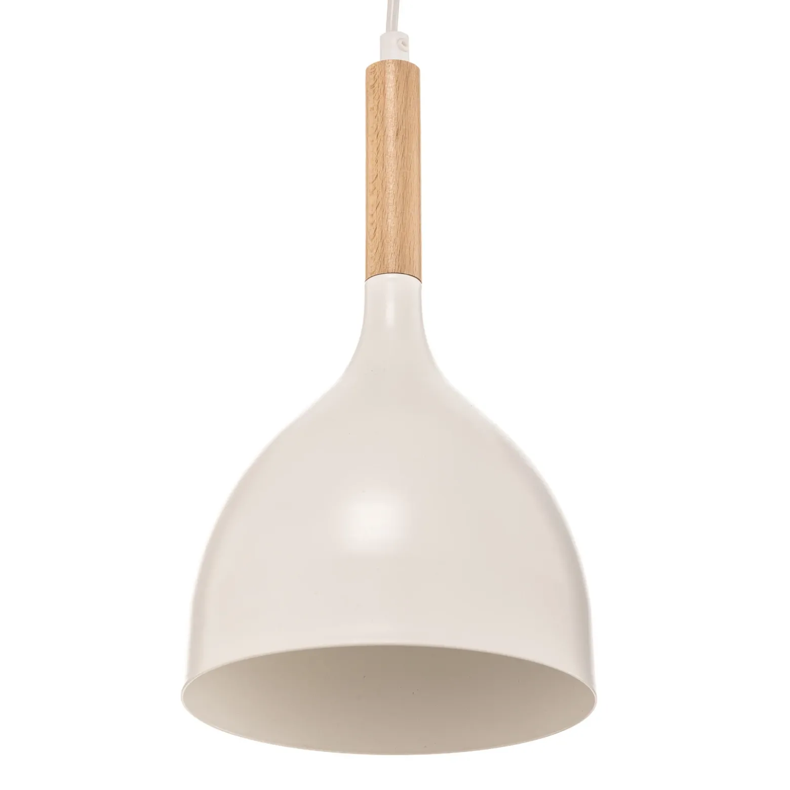 Lámpara colgante Noak, blanco/madera natural, 4 luces larga