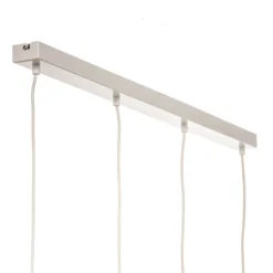 Lámpara colgante Noak, blanco/madera natural, 4 luces larga