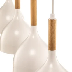 Lámpara colgante Noak, blanco/madera natural, 4 luces larga