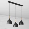 Lámpara colgante Noak de 3 luces, larga, negra/madera natural