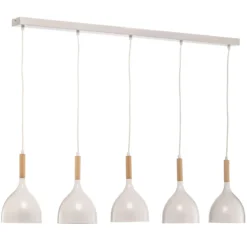 Lámpara colgante Noak 5 luces larga blanco/madera natural