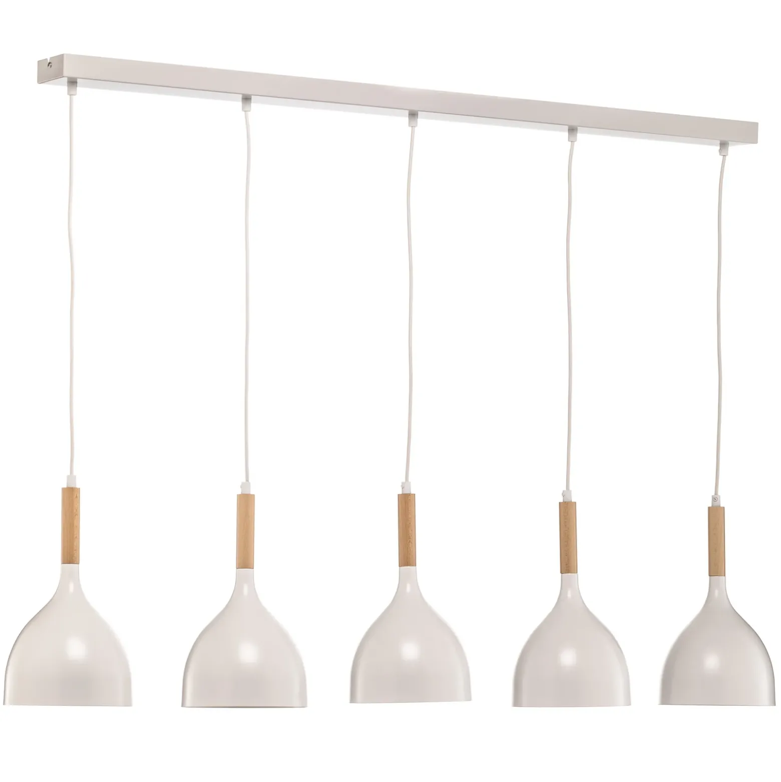 Lámpara colgante Noak 5 luces larga blanco/madera natural