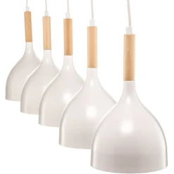 Lámpara colgante Noak 5 luces larga blanco/madera natural