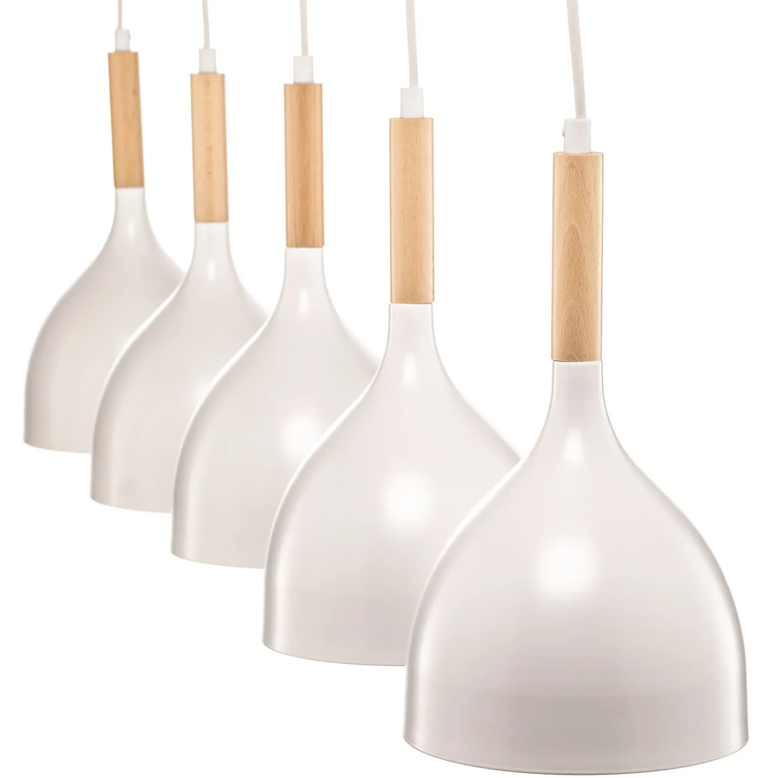 Lámpara colgante Noak 5 luces larga blanco/madera natural