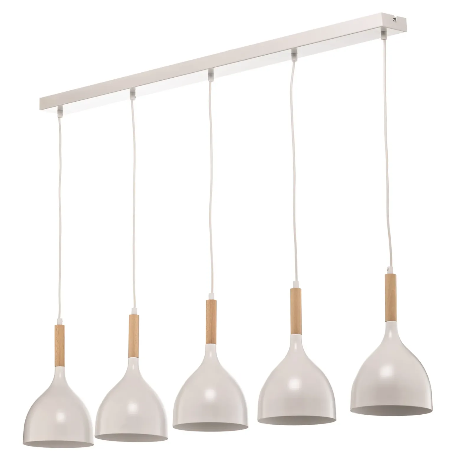 Lámpara colgante Noak 5 luces larga blanco/madera natural