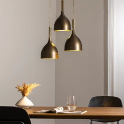 Lámpara colgante Noak 3 luces, redonda, titanio/oro, acero