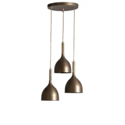 Lámpara colgante Noak 3 luces, redonda, titanio/oro, acero