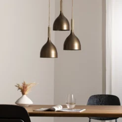 Lámpara colgante Noak 3 luces, redonda, titanio/oro, acero