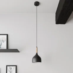 Lámpara colgante Noak, negro/madera natural, Ø 17 cm