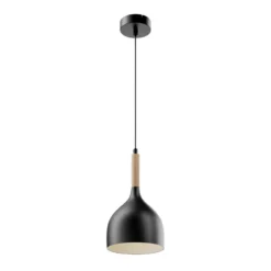 Lámpara colgante Noak, negro/madera natural, Ø 17 cm
