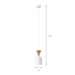 Lámpara colgante Nolan, Ø 11 cm, blanco/roble, metal/madera