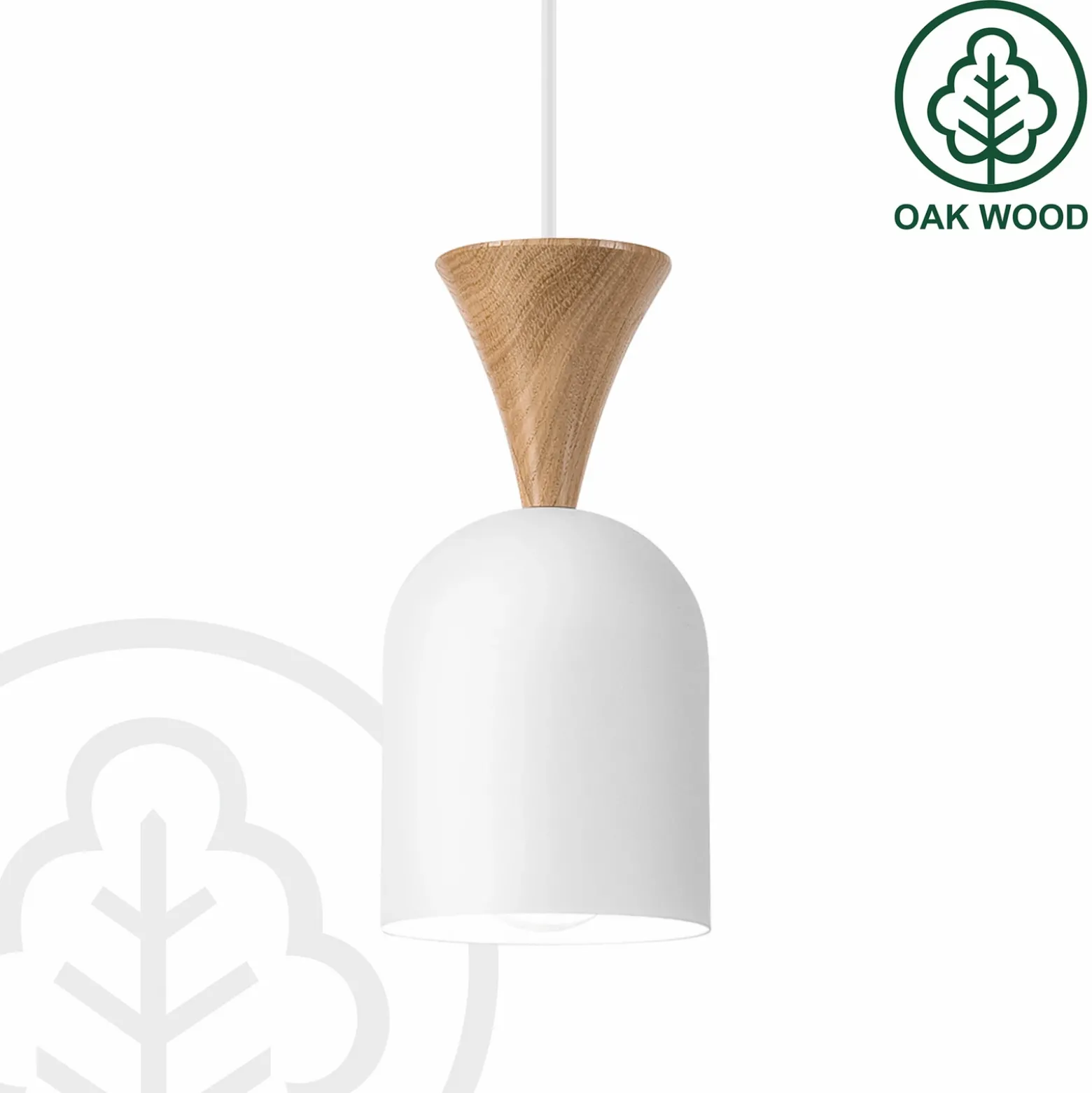 Lámpara colgante Nolan, Ø 11 cm, blanco/roble, metal/madera