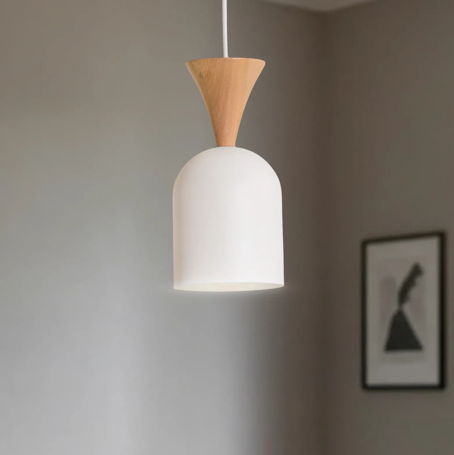 Lámpara colgante Nolan, Ø 11 cm, blanco/roble, metal/madera