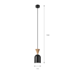 Lámpara colgante Nolan, Ø 11 cm, negro/roble, metal/madera
