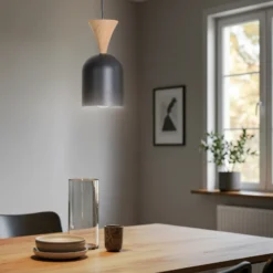Lámpara colgante Nolan, Ø 11 cm, negro/roble, metal/madera