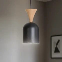 Lámpara colgante Nolan, Ø 11 cm, negro/roble, metal/madera