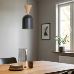 Lámpara colgante Nolan, Ø 11 cm, negro/roble, metal/madera