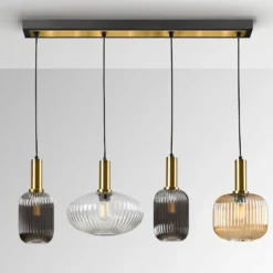 Lámpara colgante Norma, 98 cm, 4 luces, negro/latón, cristal