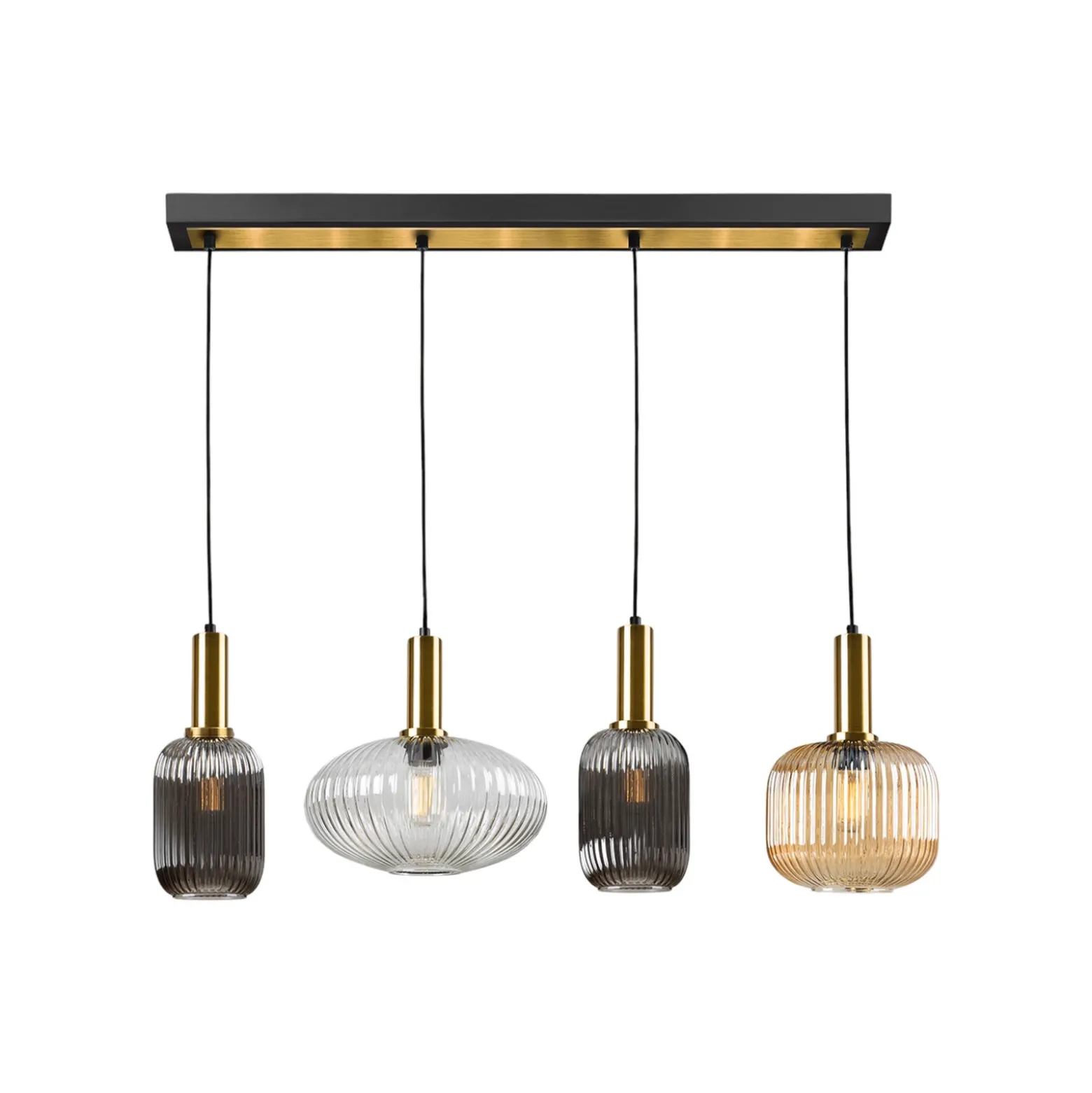Lámpara colgante Norma, 98 cm, 4 luces, negro/latón, cristal