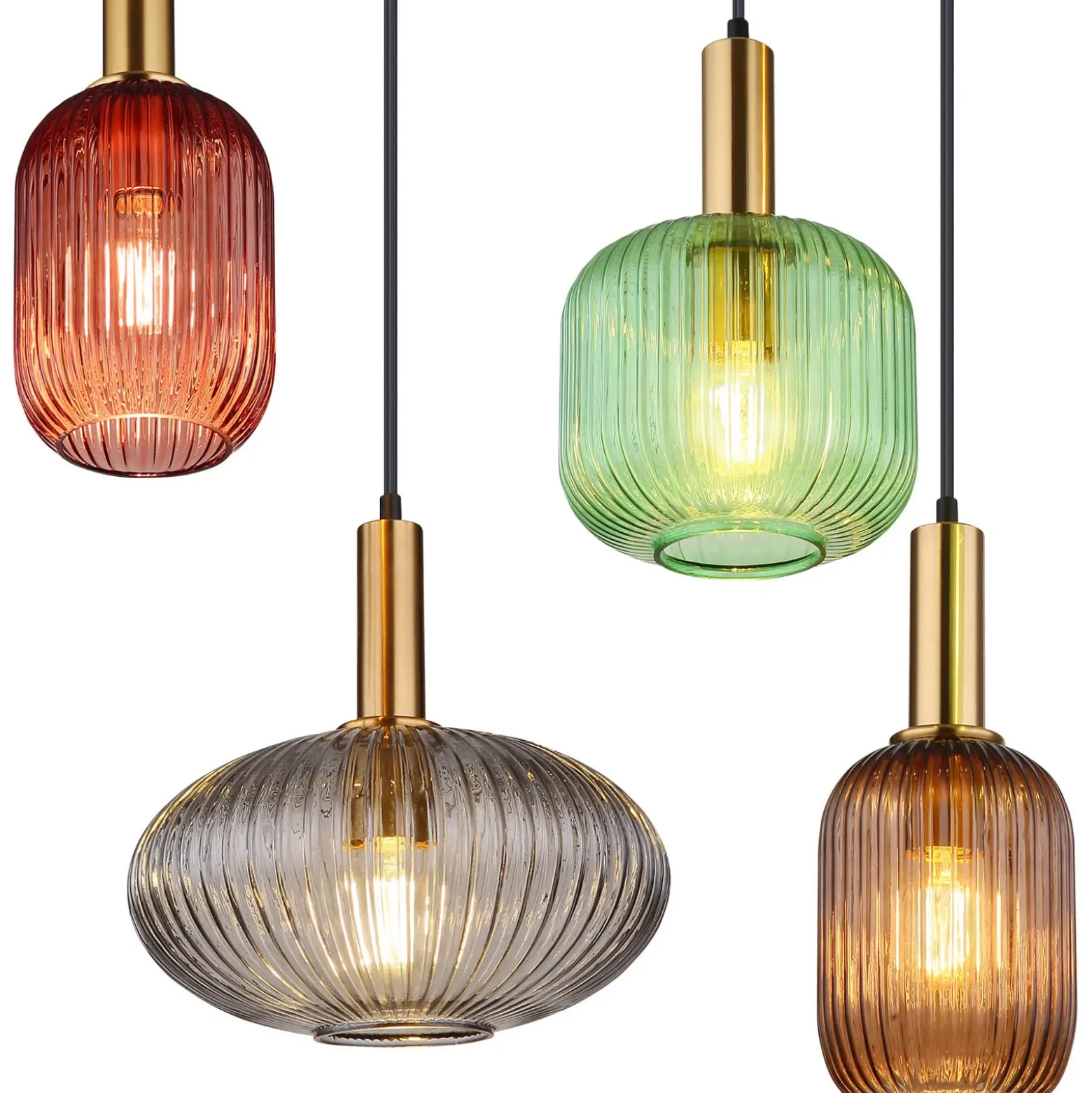 Lámpara colgante Normy, longitud 125 cm, colorida, cristal, 8 luces.