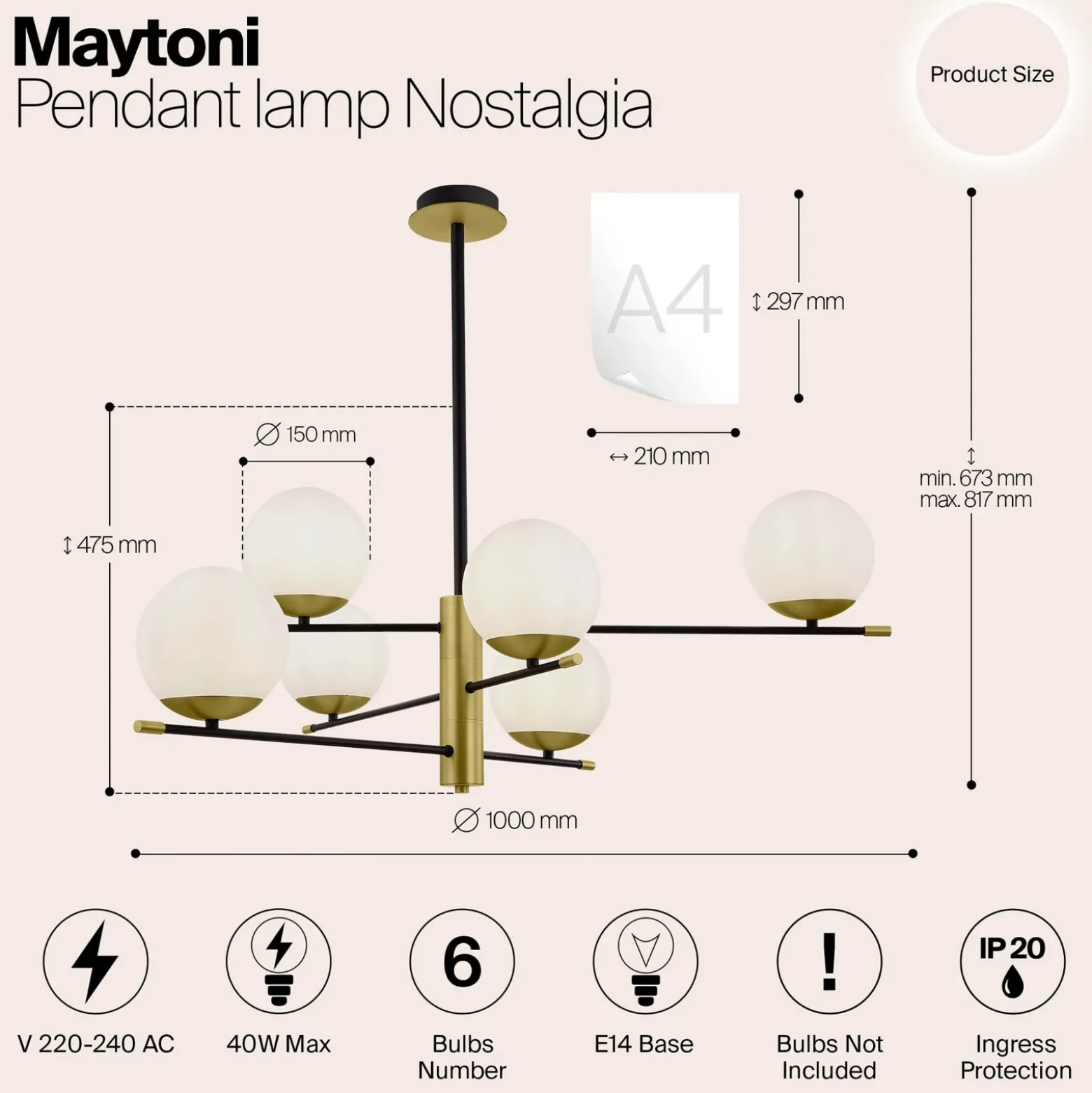 Lámpara colgante Nostalgia, 6 luces