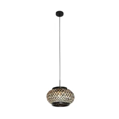 Lámpara colgante NoxLight, 1 luz, negra, con trenzado de bambú