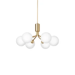 Lámpara colgante Nuura Apiales 6, Ø 50 cm, color latón/ópalo