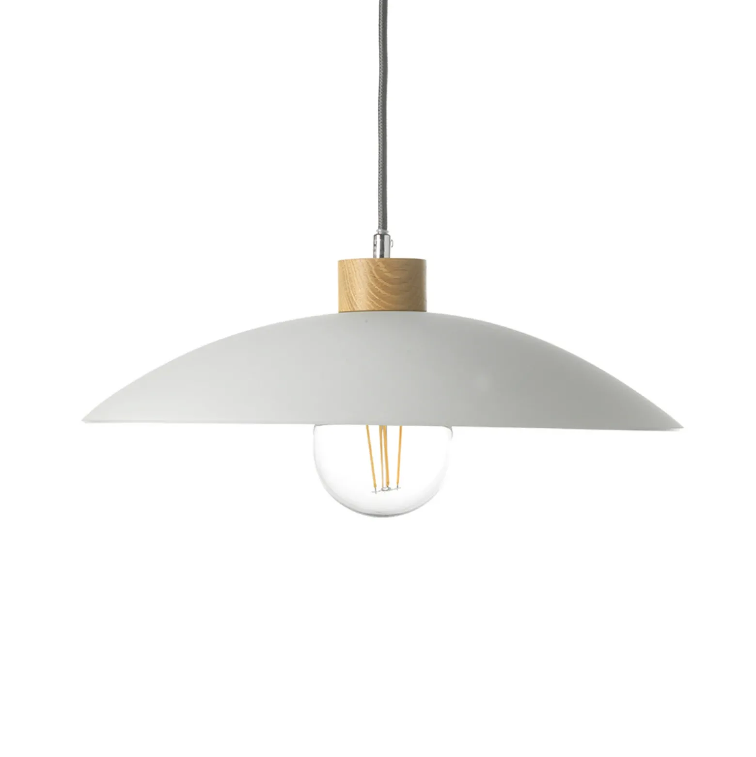 Lámpara colgante OHANA, cristal opalino, madera de roble, Ø 40 cm, E27