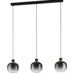Lámpara colgante Oilella, negro-gris, longitud 95 cm, cristal, 3 luces.