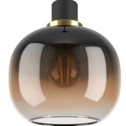 Lámpara colgante Oilella, negro-marrón, longitud 95 cm, cristal, 3 luces.
