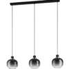 Lámpara colgante Oilella, negro-gris, longitud 95 cm, cristal, 3 luces.