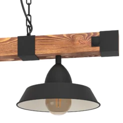 Lámpara colgante Oldbury, negro/madera oscura, longitud 86 cm, 2 luces.