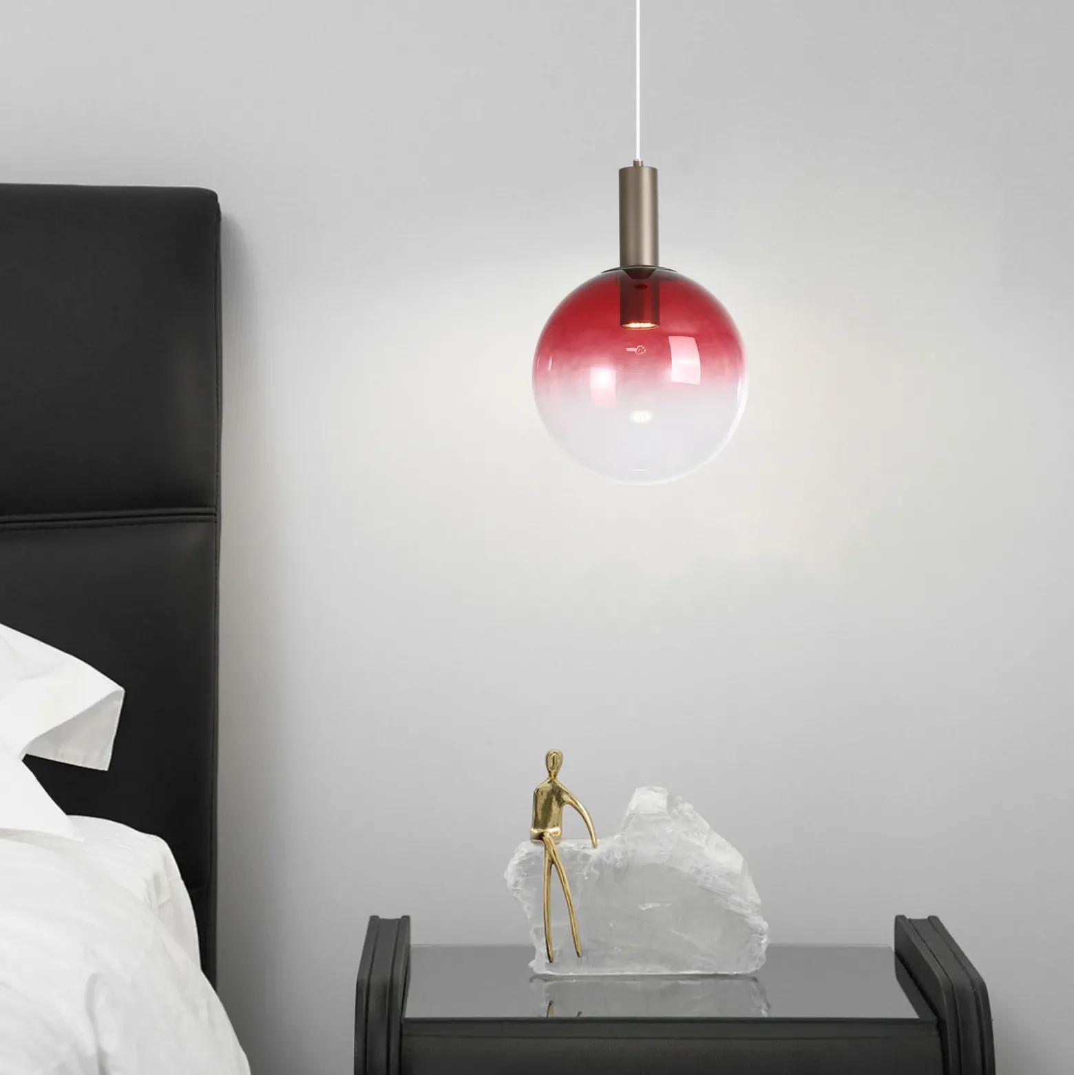 Lámpara colgante Ombre, forma esférica, rojo/blanco, Ø 30 cm, cristal