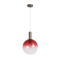 Lámpara colgante Ombre, forma esférica, rojo/blanco, Ø 30 cm, cristal