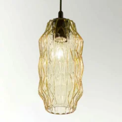 Lámpara colgante Origami de cristal, ámbar