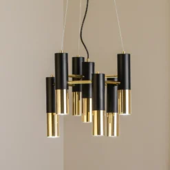 Lámpara colgante Orino, negro/dorado, metal, 7 luces, GU10