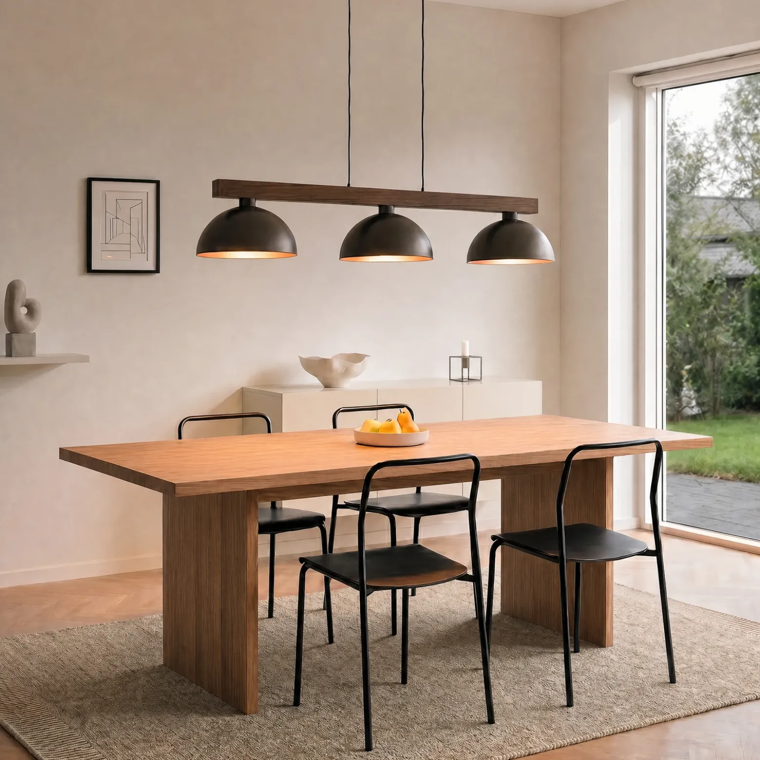Lámpara colgante Oslo, marrón, 3 luces, 118 cm de largo, E27