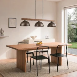 Lámpara colgante Oslo, marrón, 3 luces, 118 cm de largo, E27
