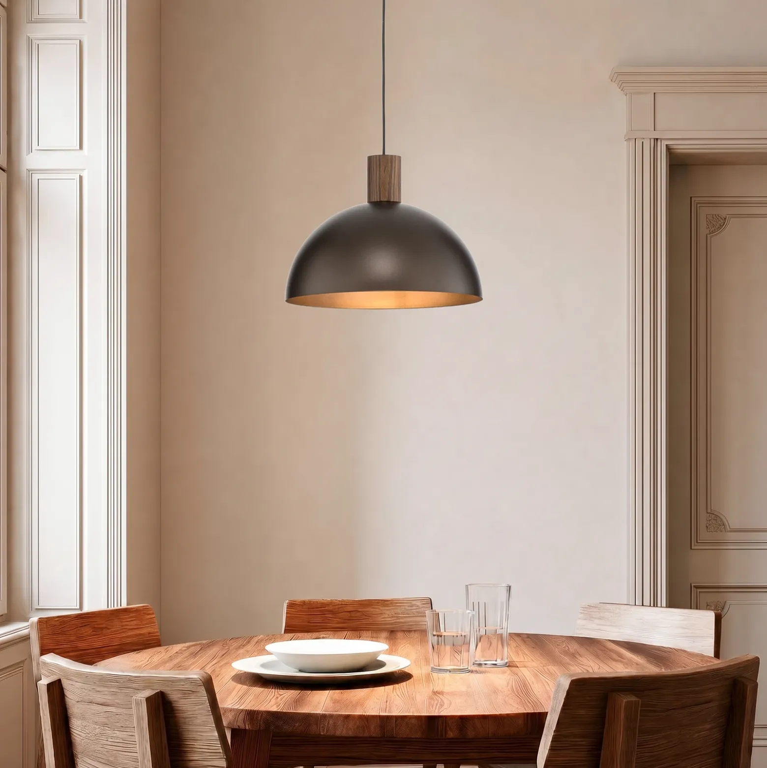 Lámpara colgante Oslo, marrón, metal, Ø 34 cm, E27