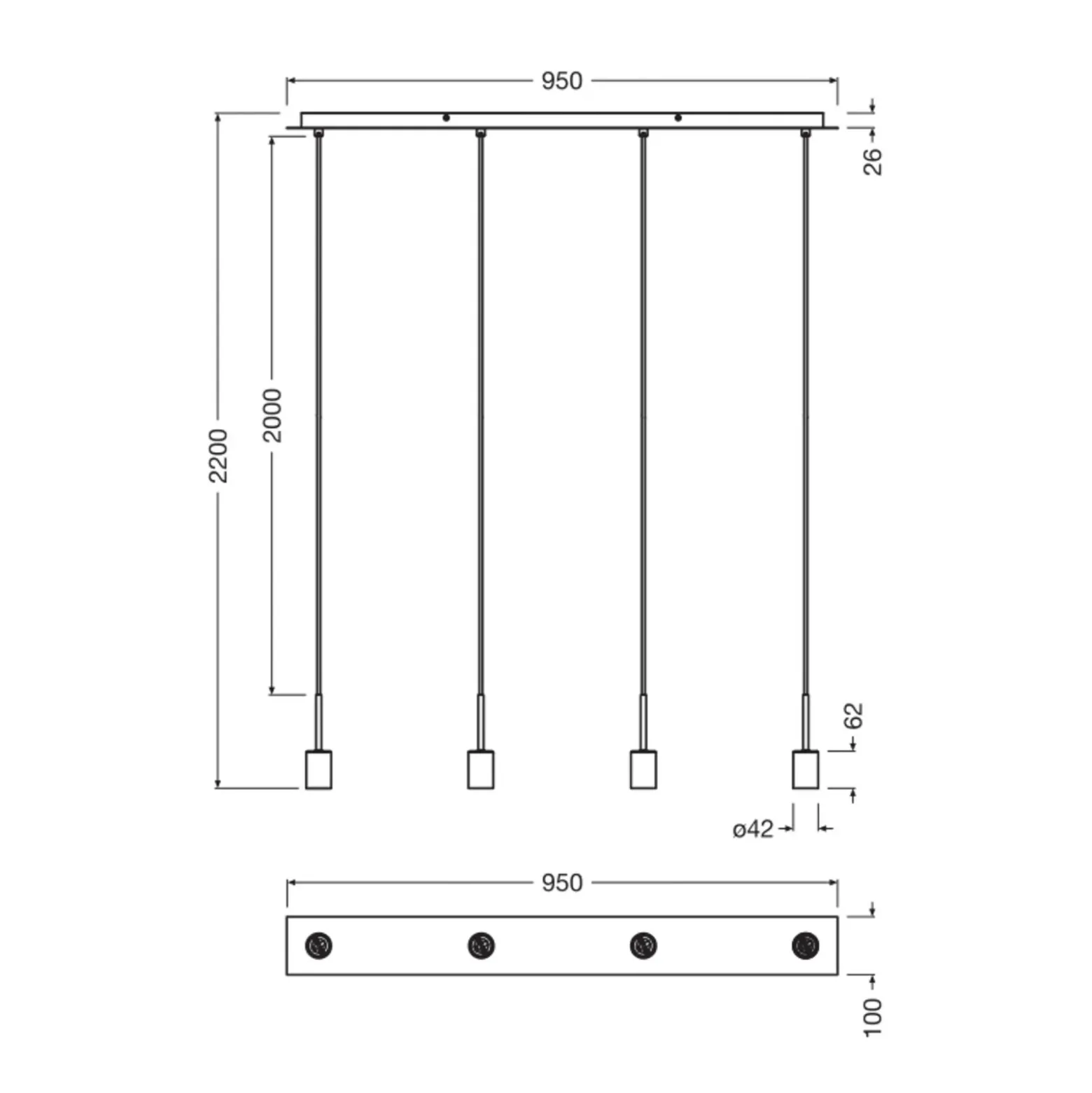 Lámpara colgante OSRAM Decor Needle Linear, gris, acero, 4 luces E27