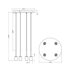 Lámpara colgante OSRAM Decor Needle Plate, gris, acero, 4 luces, E27