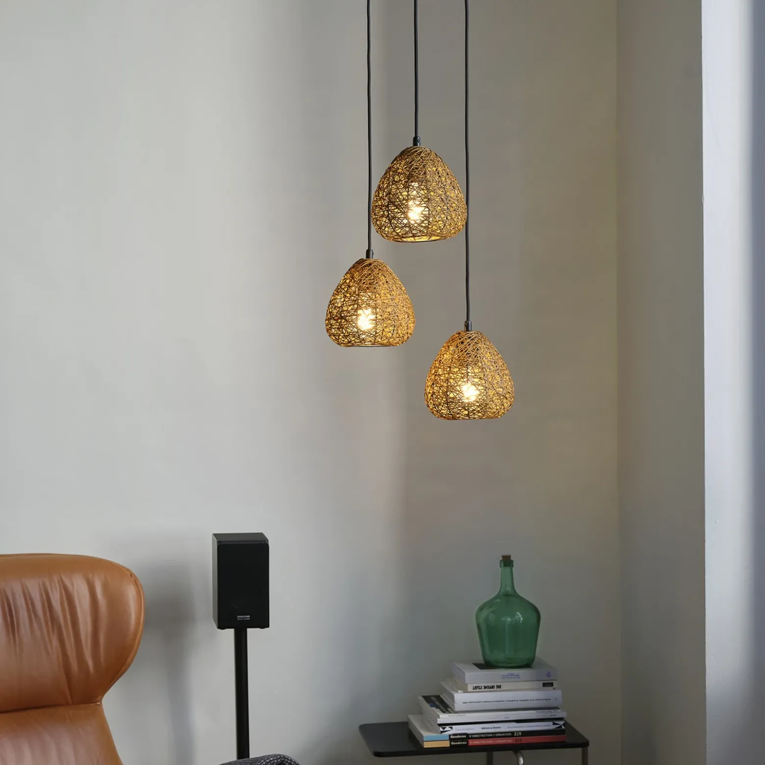 Lámpara colgante OSRAM Decor Paper Drop, 3 luces redondas, beige, E27