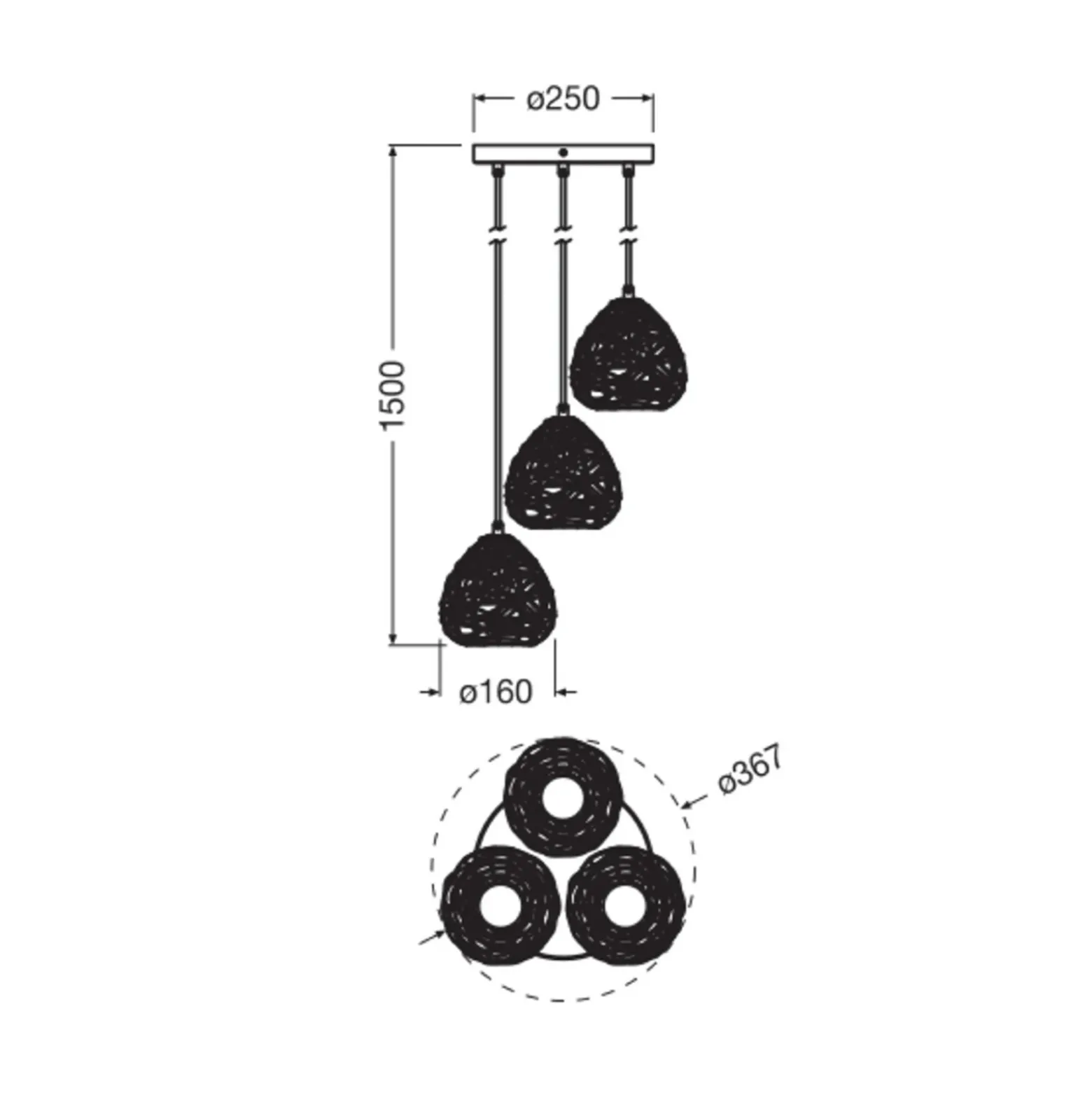 Lámpara colgante OSRAM Decor Paper Drop, 3 luces redondas, beige, E27