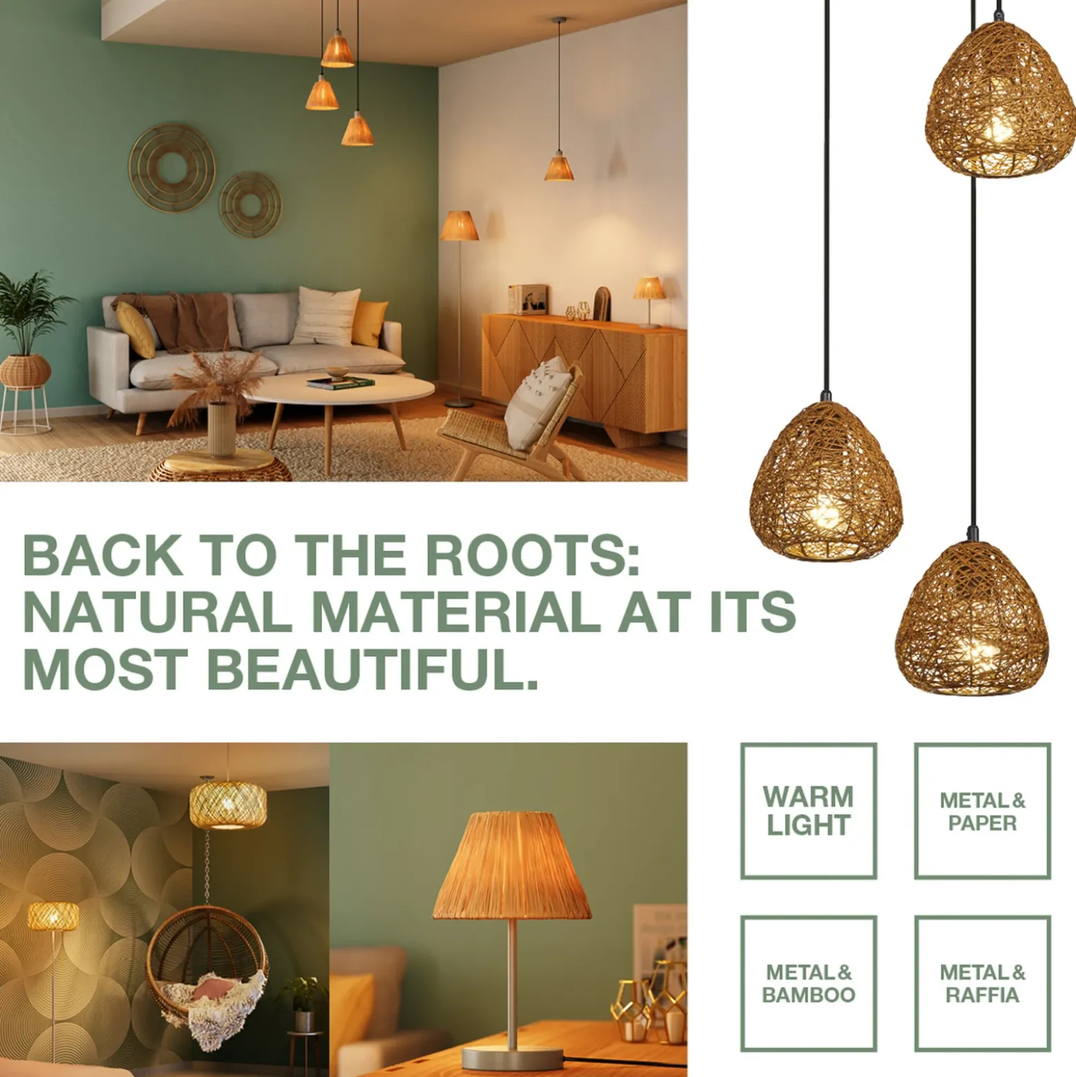 Lámpara colgante OSRAM Decor Paper Drop, 3 luces largas, beige, E27
