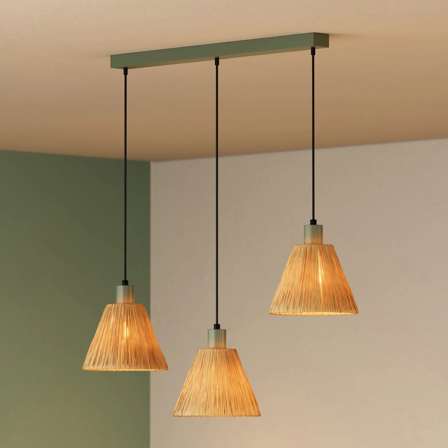 Lámpara colgante OSRAM Decor Raffia, 3 luces, rafia, natural