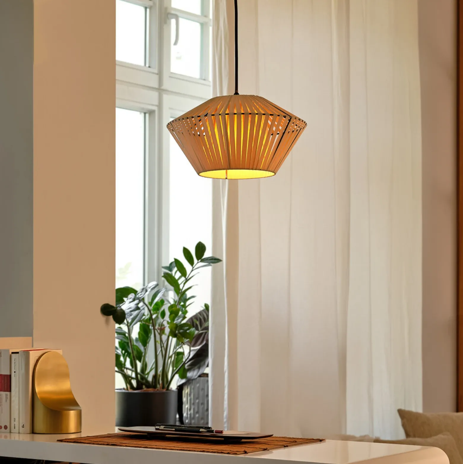 Lámpara colgante OSRAM Decor Stripes Ø 30,5 cm, beige, textil, E27