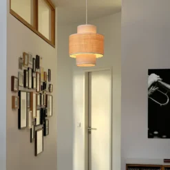 Lámpara colgante OSRAM Decor Wrap Cylinder, beige, rafia, lino