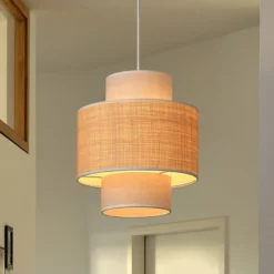 Lámpara colgante OSRAM Decor Wrap Cylinder, beige, rafia, lino